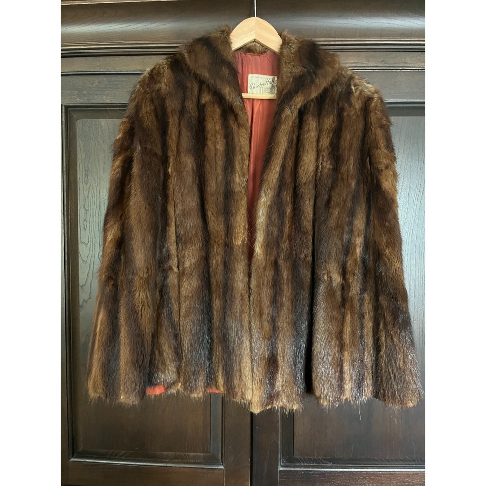 Vintage Mink Fur Lined Capelet Womens Size M Chic Mobwife Glam Luxury Silky Soft